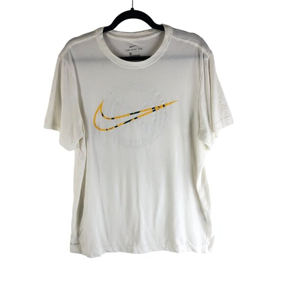 Nike Mens Dri-Fit The Nike Tee White Graphic Swoosh Logo Shirt Size L - Picture 1 of 6